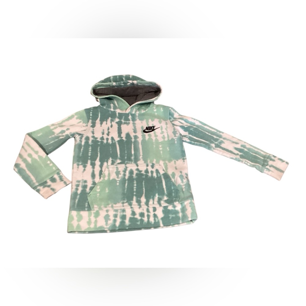 Nike Girls Green White Tie-Dye Pullover Hoodie Size 4 XS Embroidered Logo